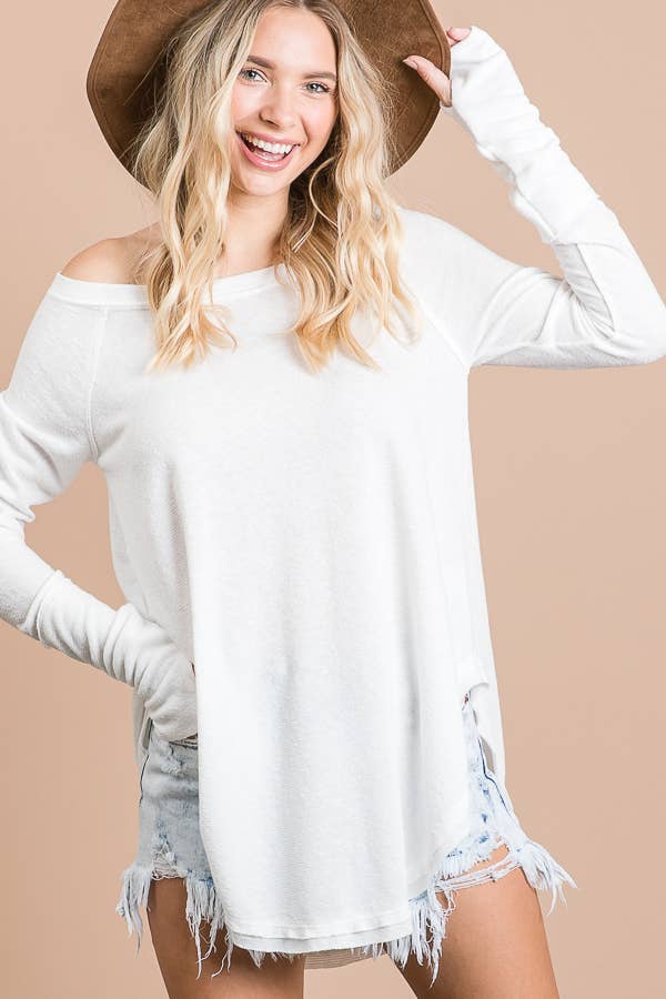 Long Sleeves Tunic Top: WHITE