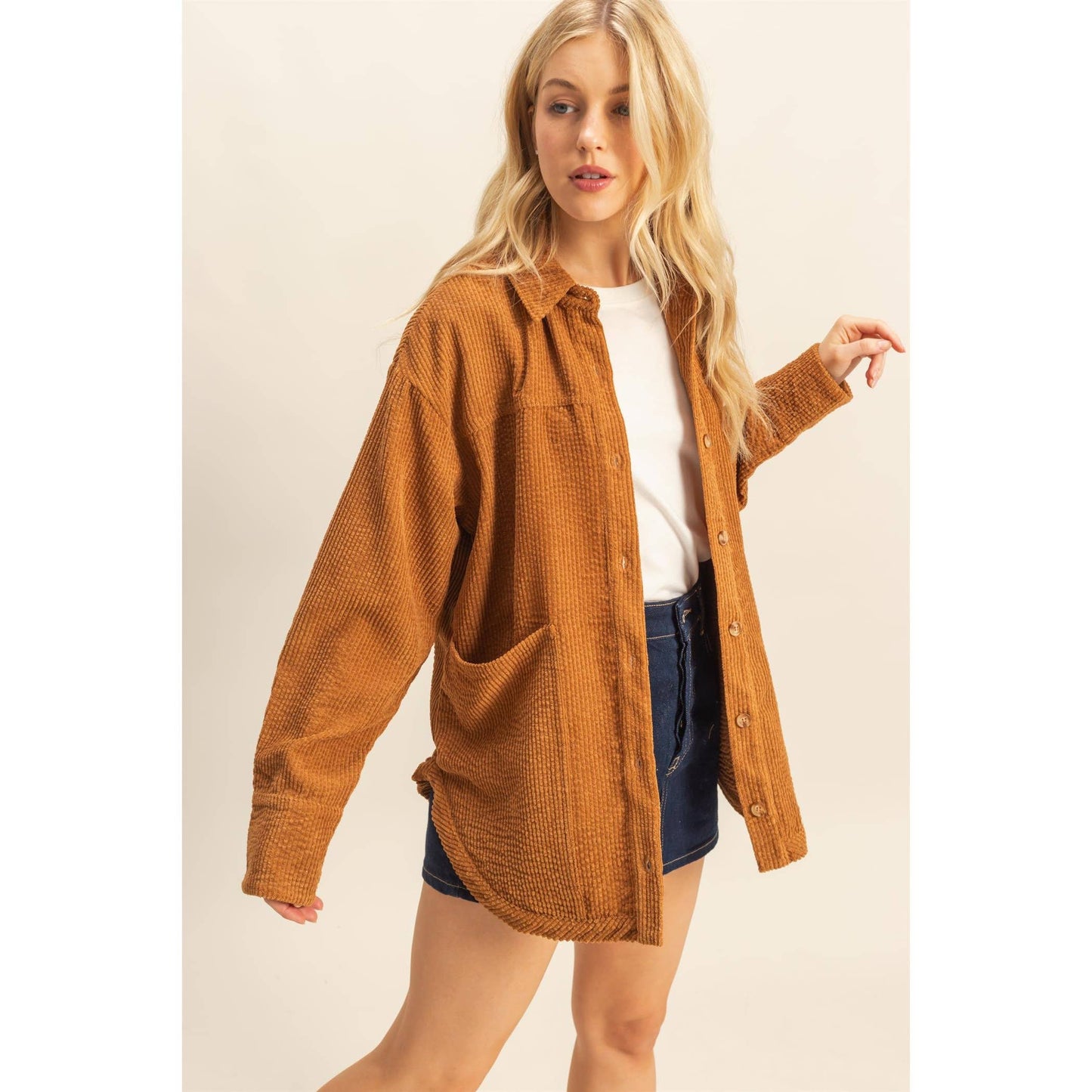 Classic Corduroy Shacket With Pockets: BROWN