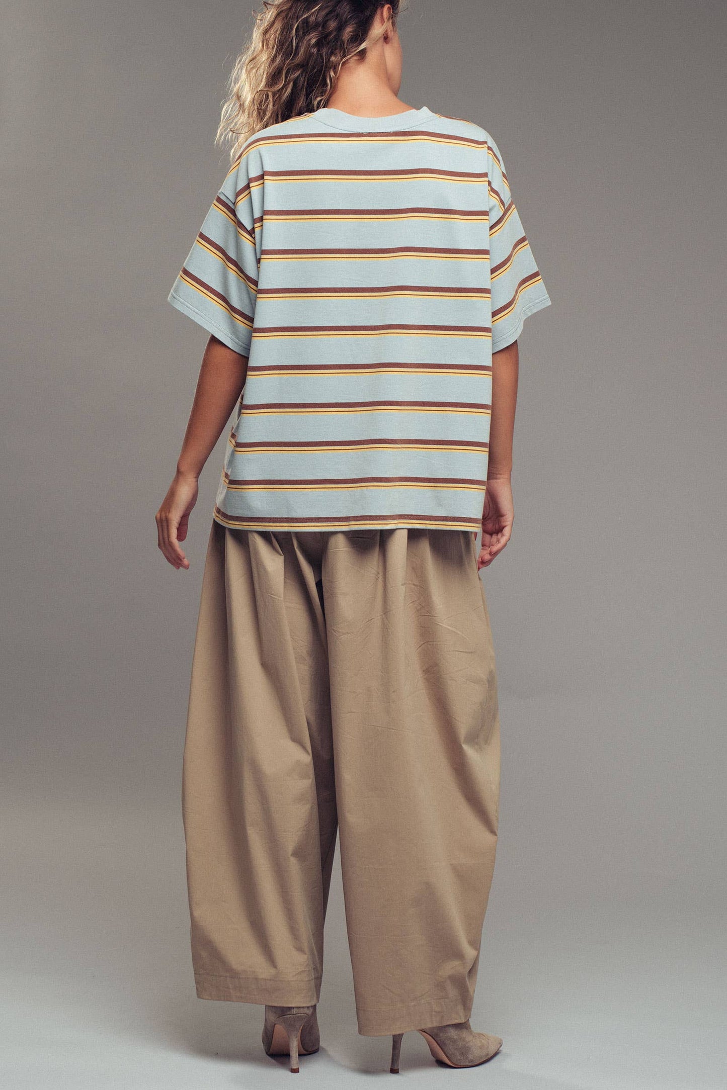 Oversized Striped Western Relaxed Fit Tee: BLUE BROWN