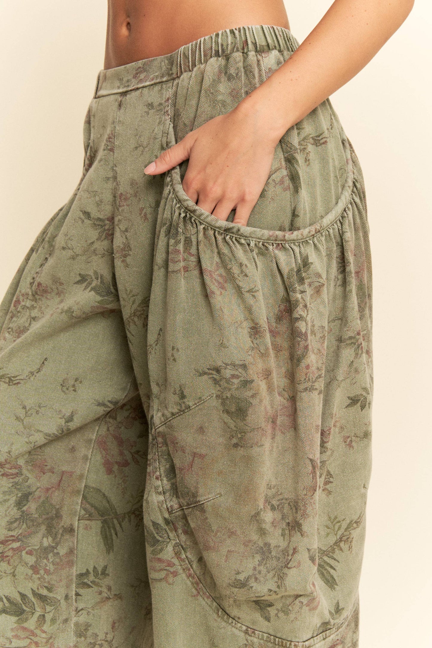 OLIVE FLOWER DENIM: Olive