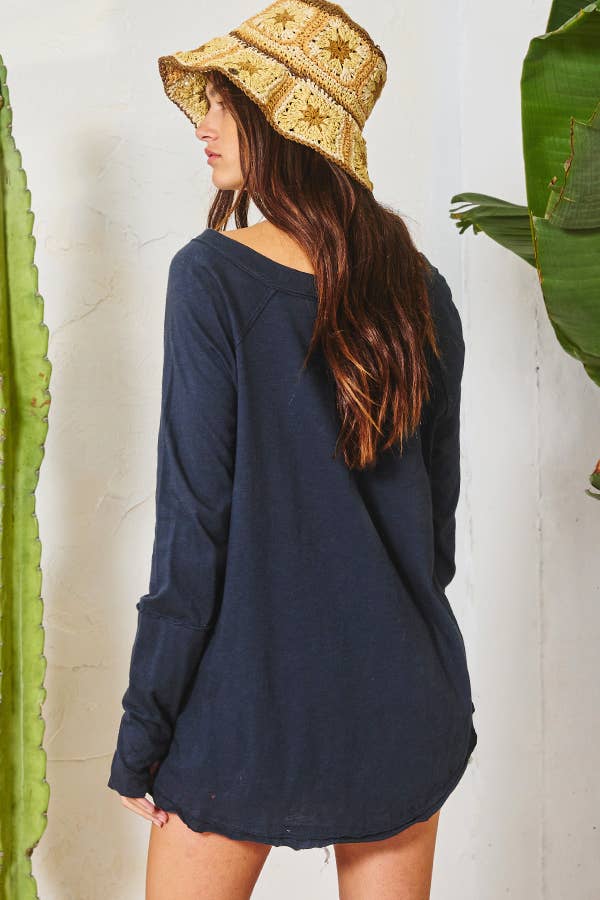 Long Sleeves Tunic Top: NAVY