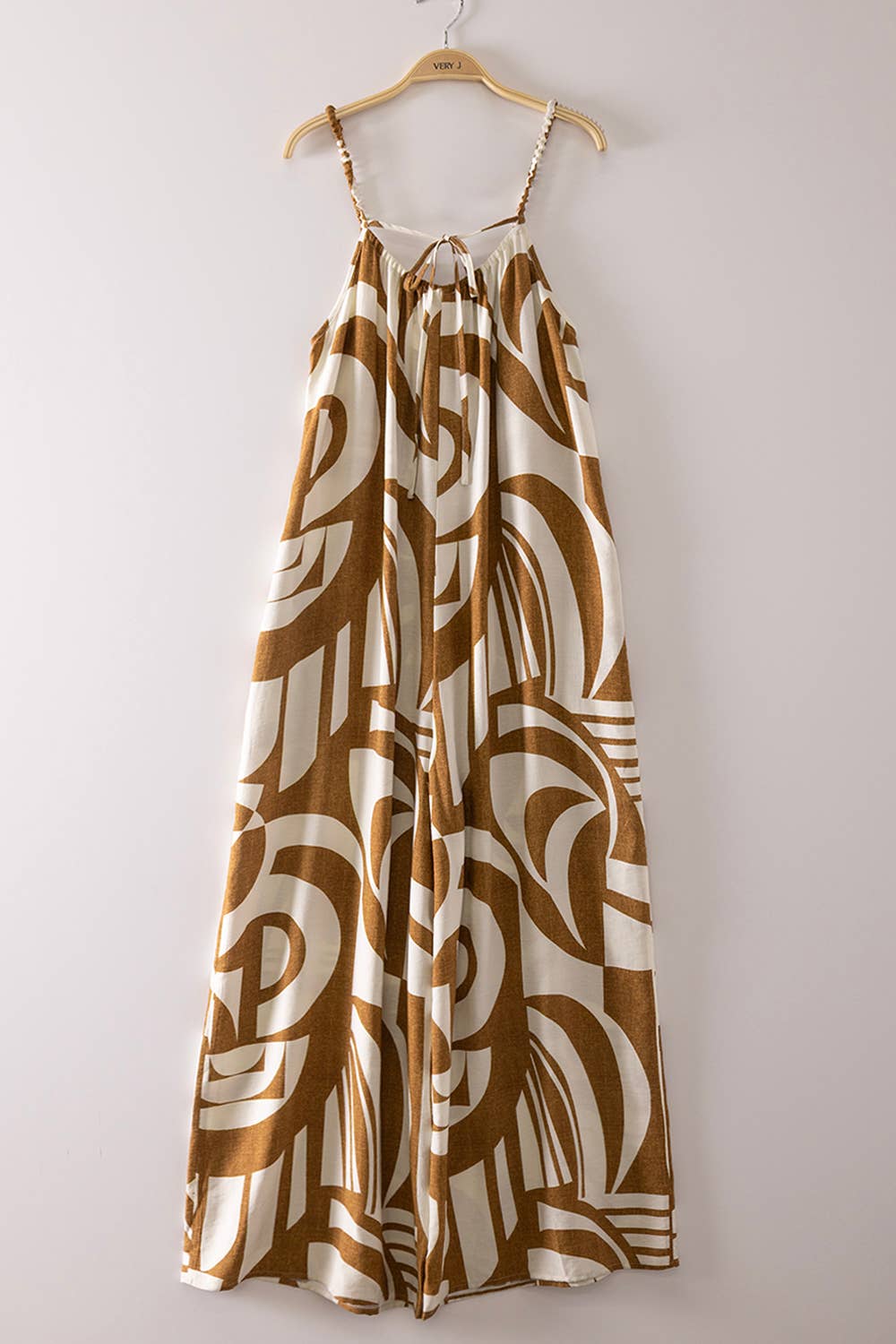 Strap Oversized Woven Print Jumpsuit: MOCHA MIX