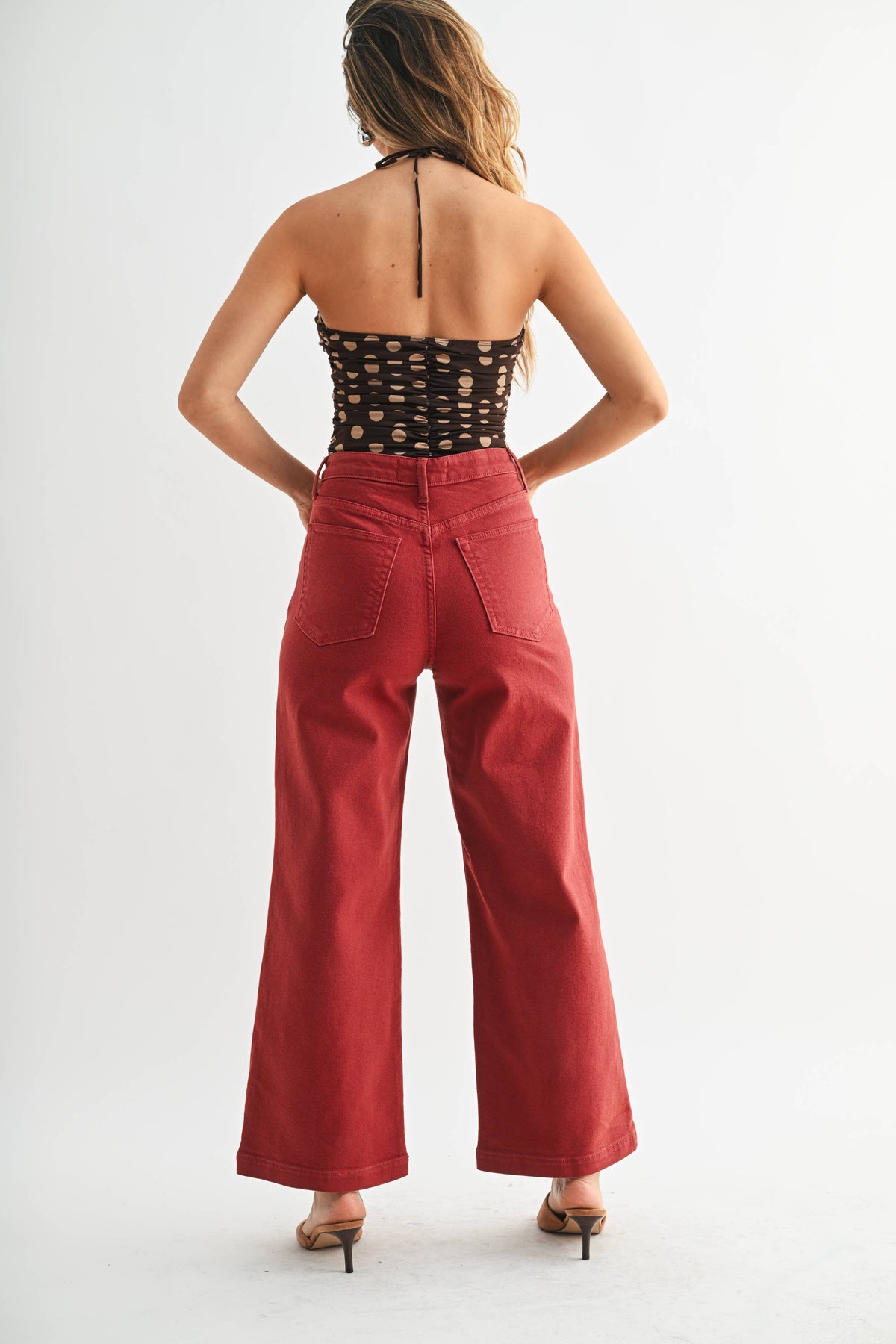 Patch Pocket Wide Leg - DARK BURGUNDY RED