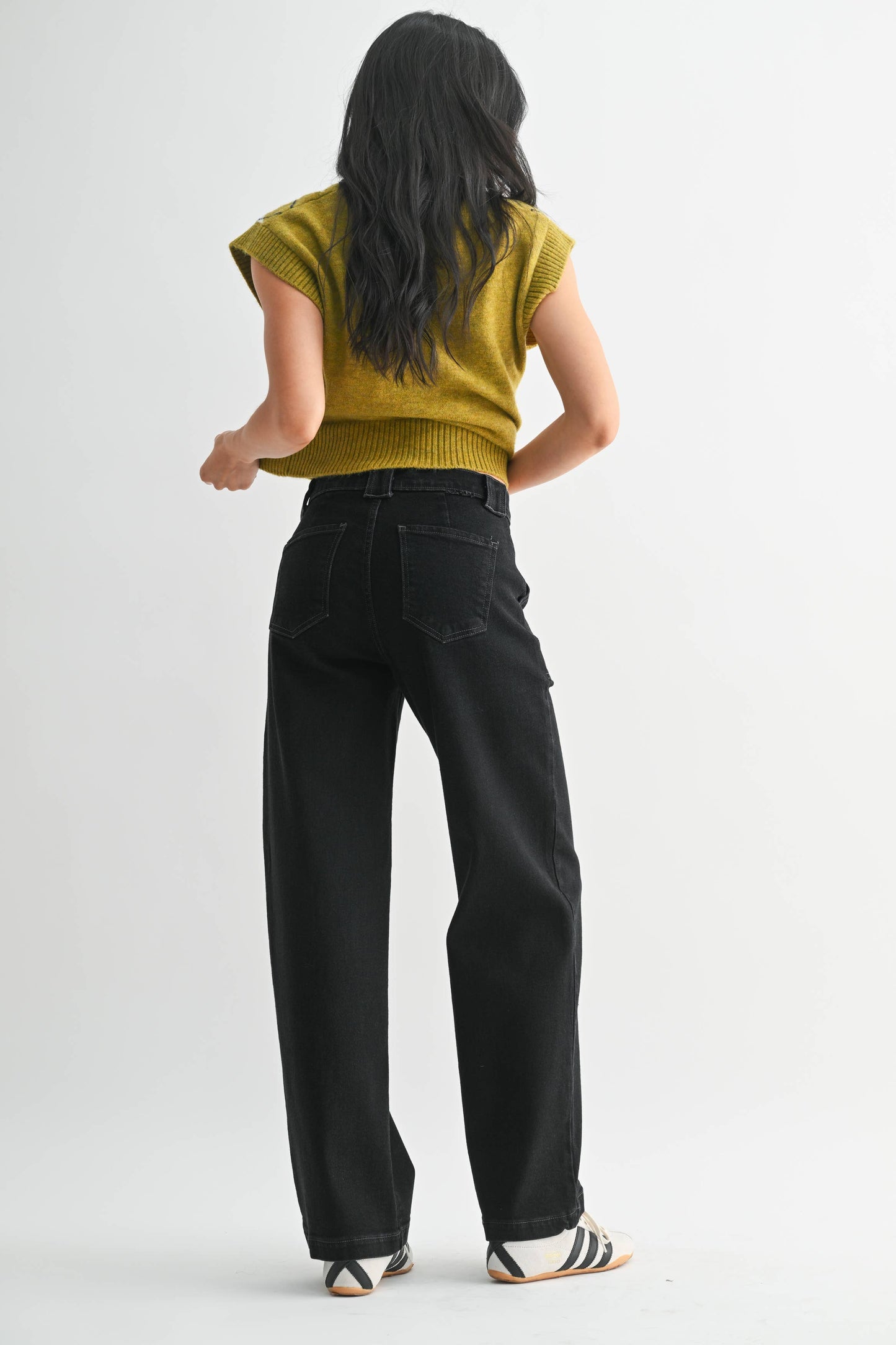 Button Down Slim Wide Leg: Black