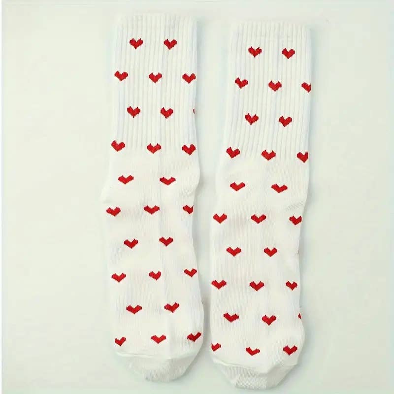 Love Pattern White Preppy Socks: White