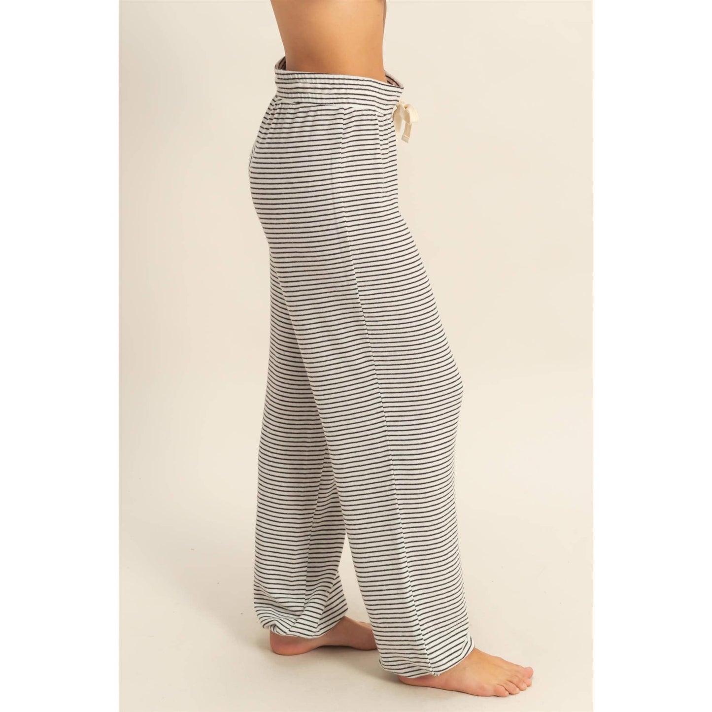 Striped Drawstring Lounge Jogger Pants: WHITE/BLACK