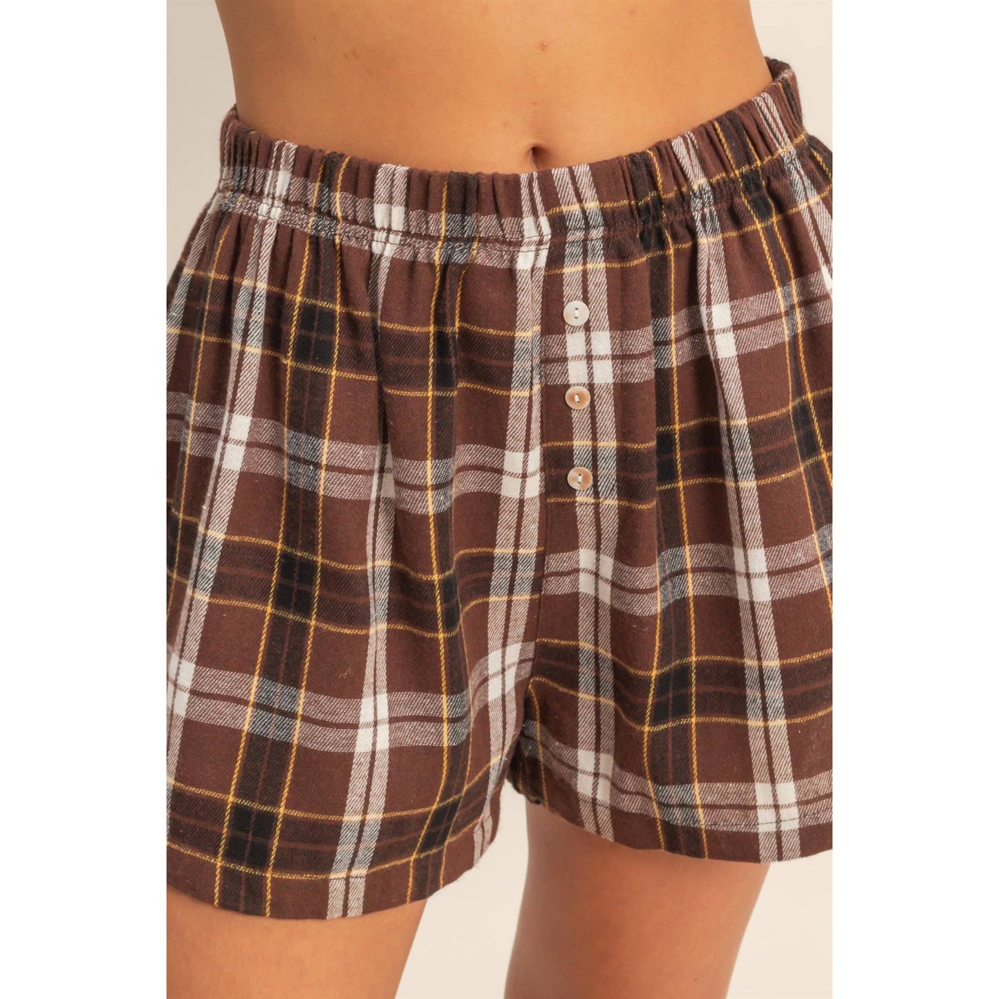 Button-Front Flannel Boxer Shorts: BROWN
