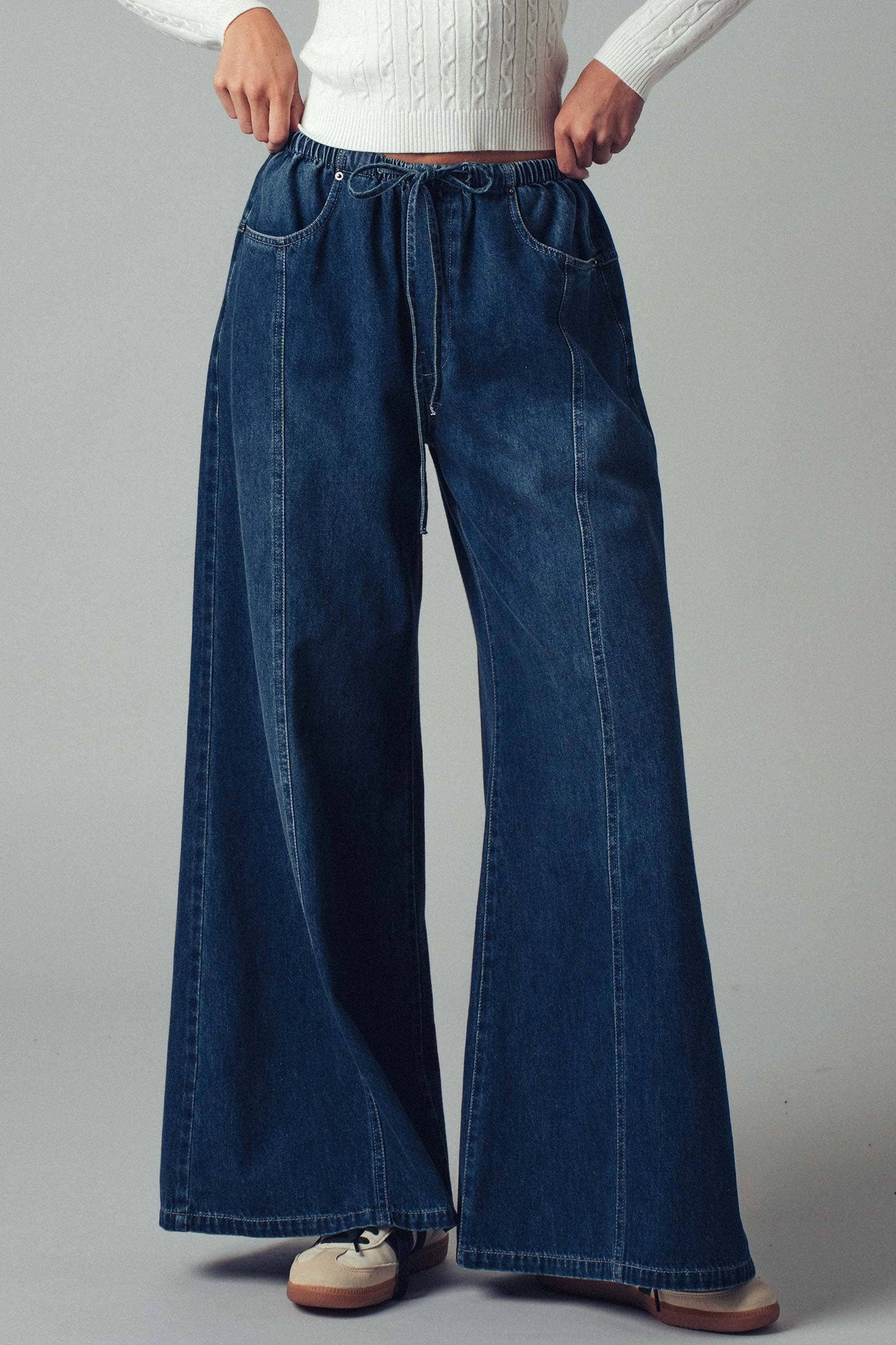Relaxed Wide Leg Drawstring Western Pants: DK DENIM