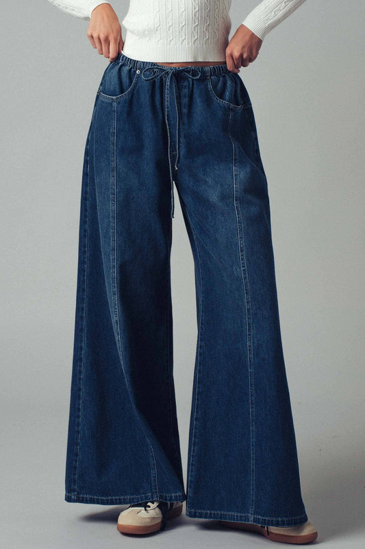 Relaxed Wide Leg Drawstring Western Pants: DK DENIM