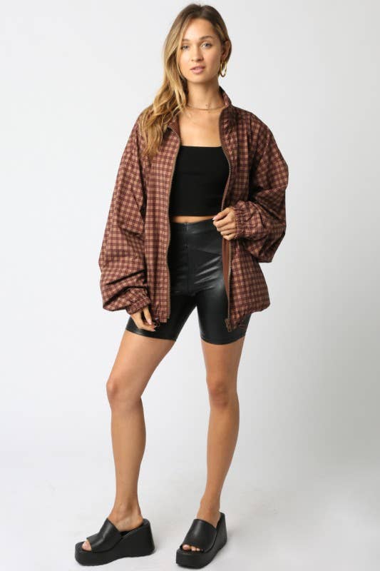 Diya Gingham Jacket: Brown