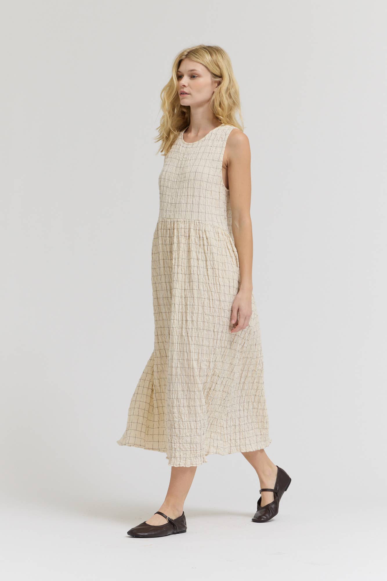  GRID GAUZE EASY DRESS: CREAM