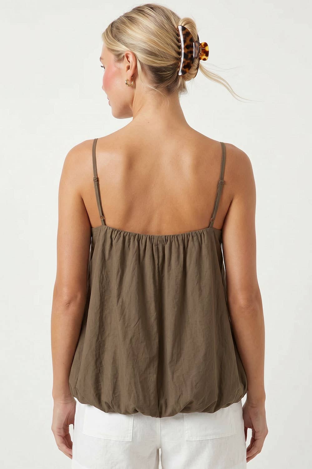 Billowy Cami Top With Bubble Hem: Light Brown