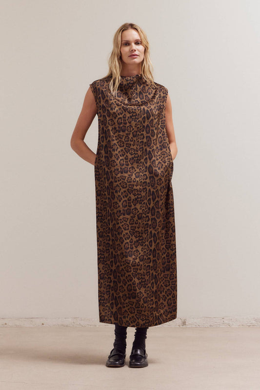  LEOPARD MOCK NECK DRESS: TAPENADE