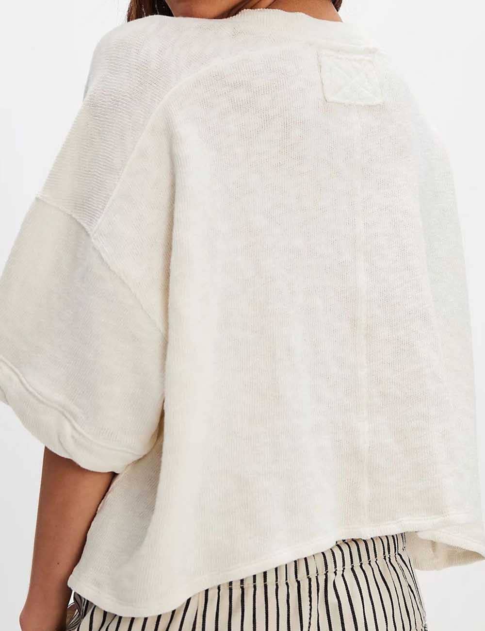 Midi Sleeves Knitted Cardigan: White