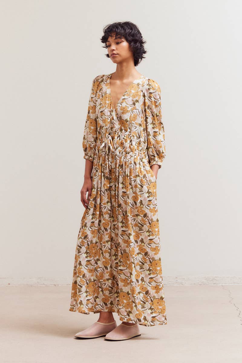 FLORAL PLEAT WAIST DRESS
