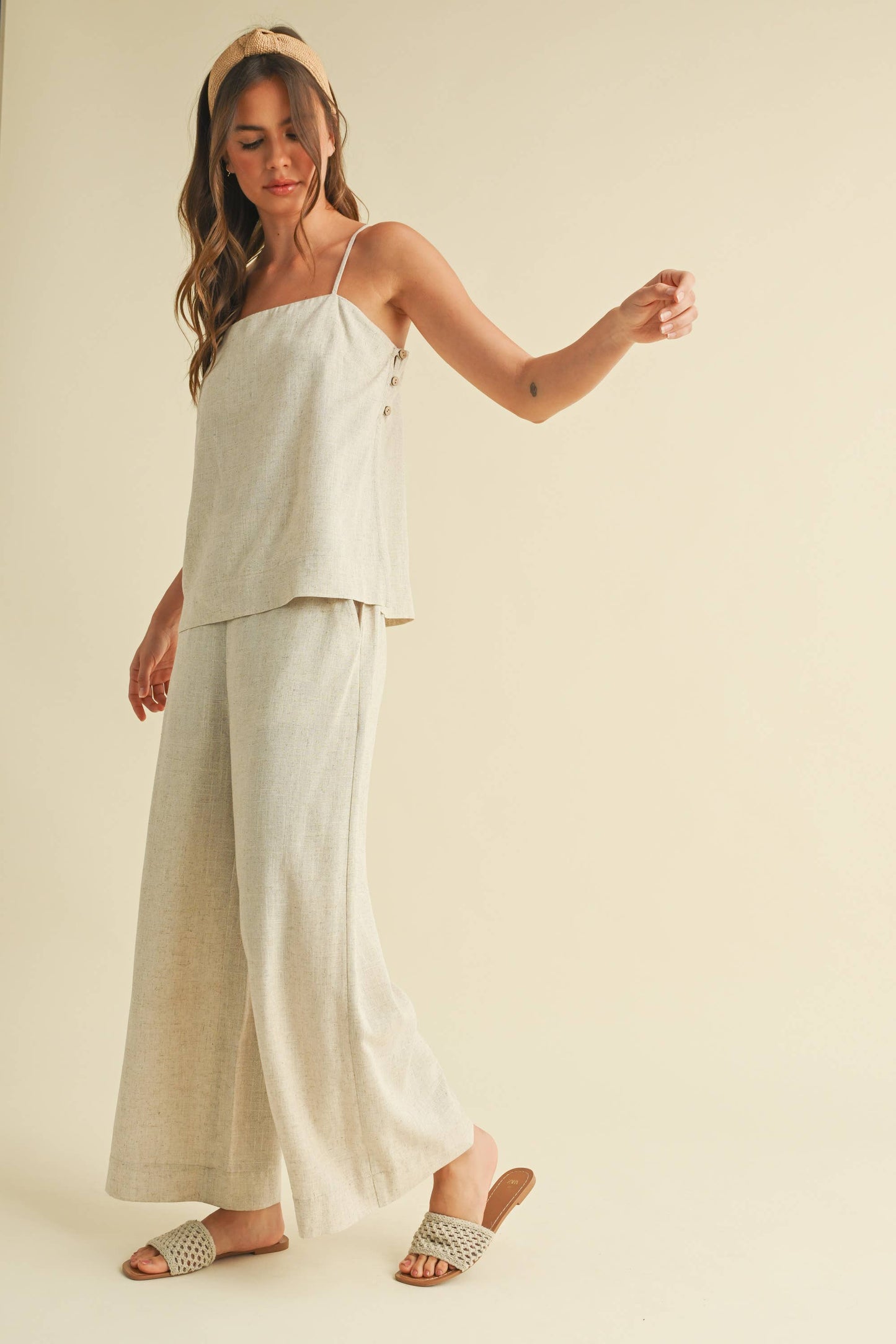 TUNIC SQUARE NECK CAMI AND LONG WIDE LEG PANTS SET