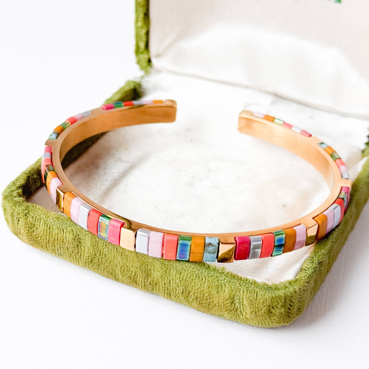 Colorful Tila Bead Cuff Gold Plated Adjustable Bracelet: Marrakech