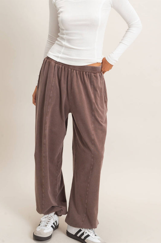 Mineral Wash Elastic Waist Jogger Pants: DUSTY BROWN