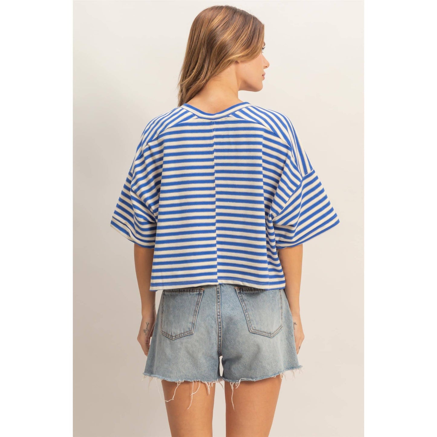 Striped Button-Up Tee: BLUE