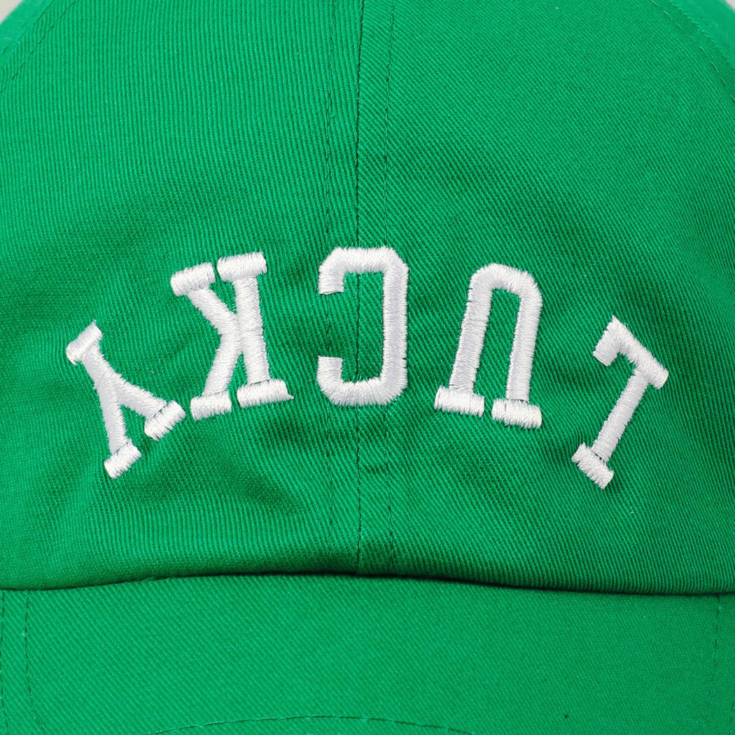 LUCKY Upside Down Embroidery Baseball Cap: Green