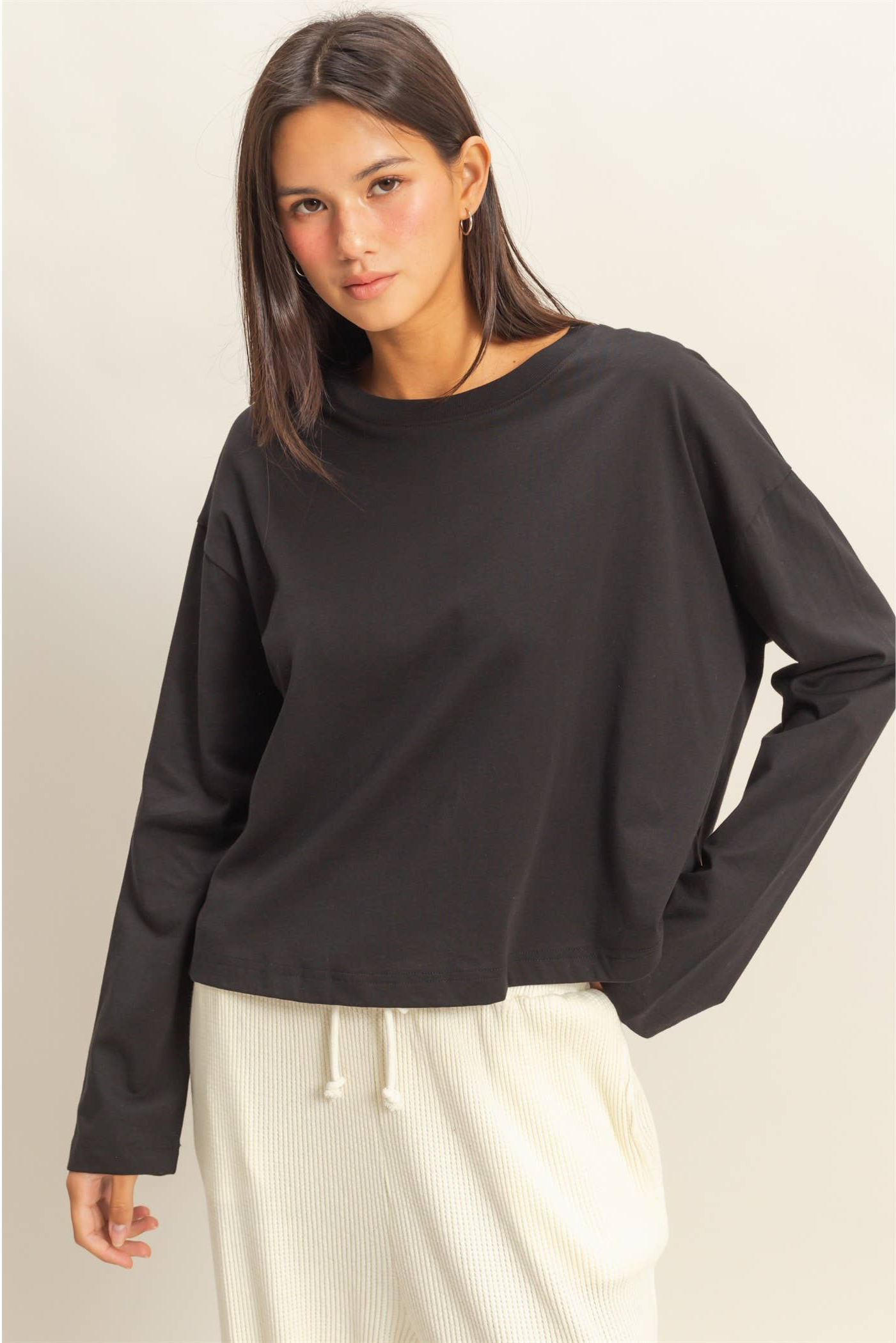 Wide Long Sleeve T-Shirt: BLACK