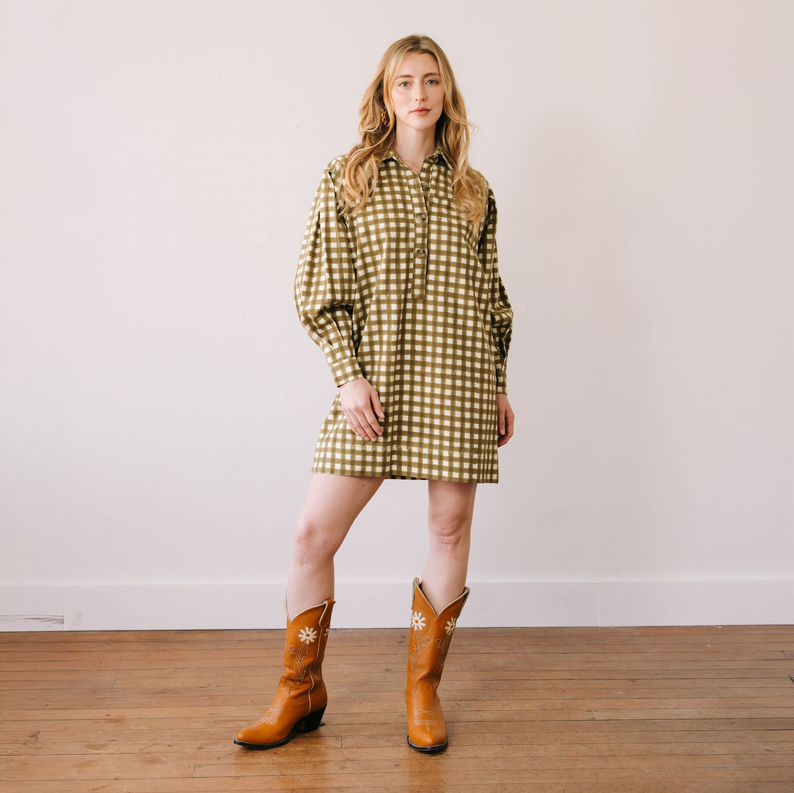 Painted Gingham Marlowe Dress: Moss
