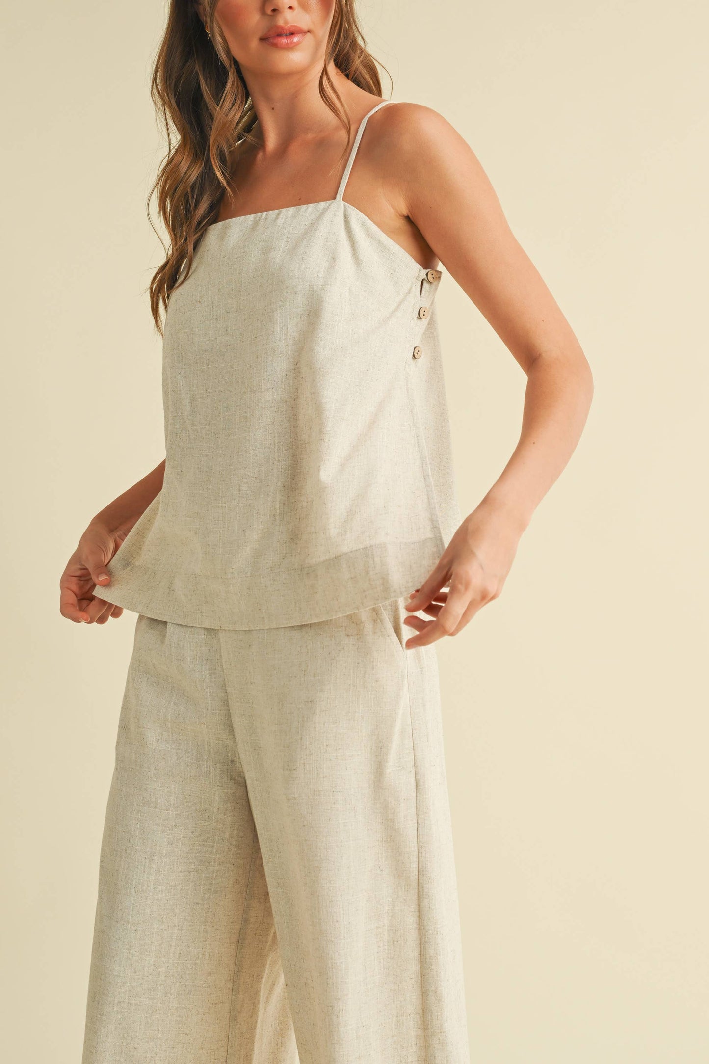 TUNIC SQUARE NECK CAMI AND LONG WIDE LEG PANTS SET