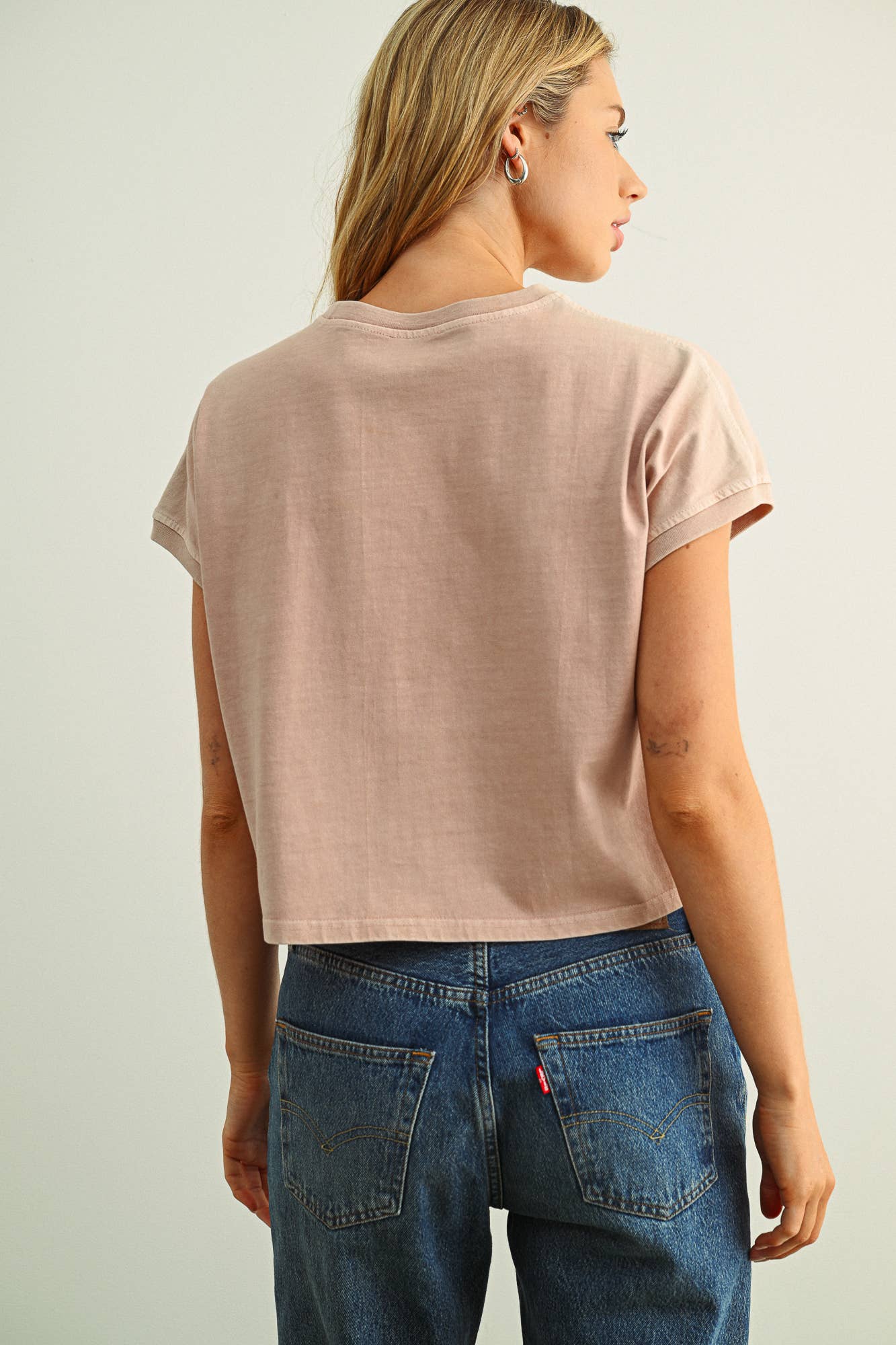 WASHED SHORT SLEEVE TOP: Pink
