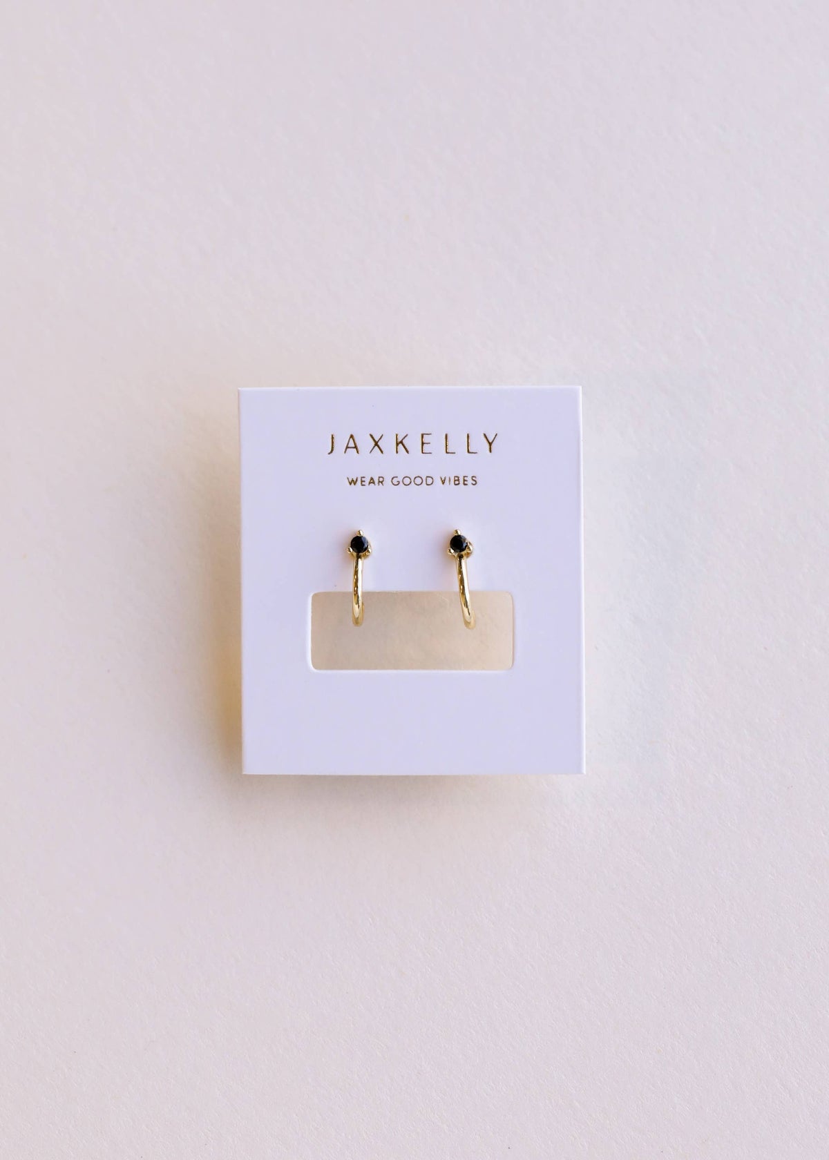 Open Mini Hoop - Black CZ - Gold Earrings