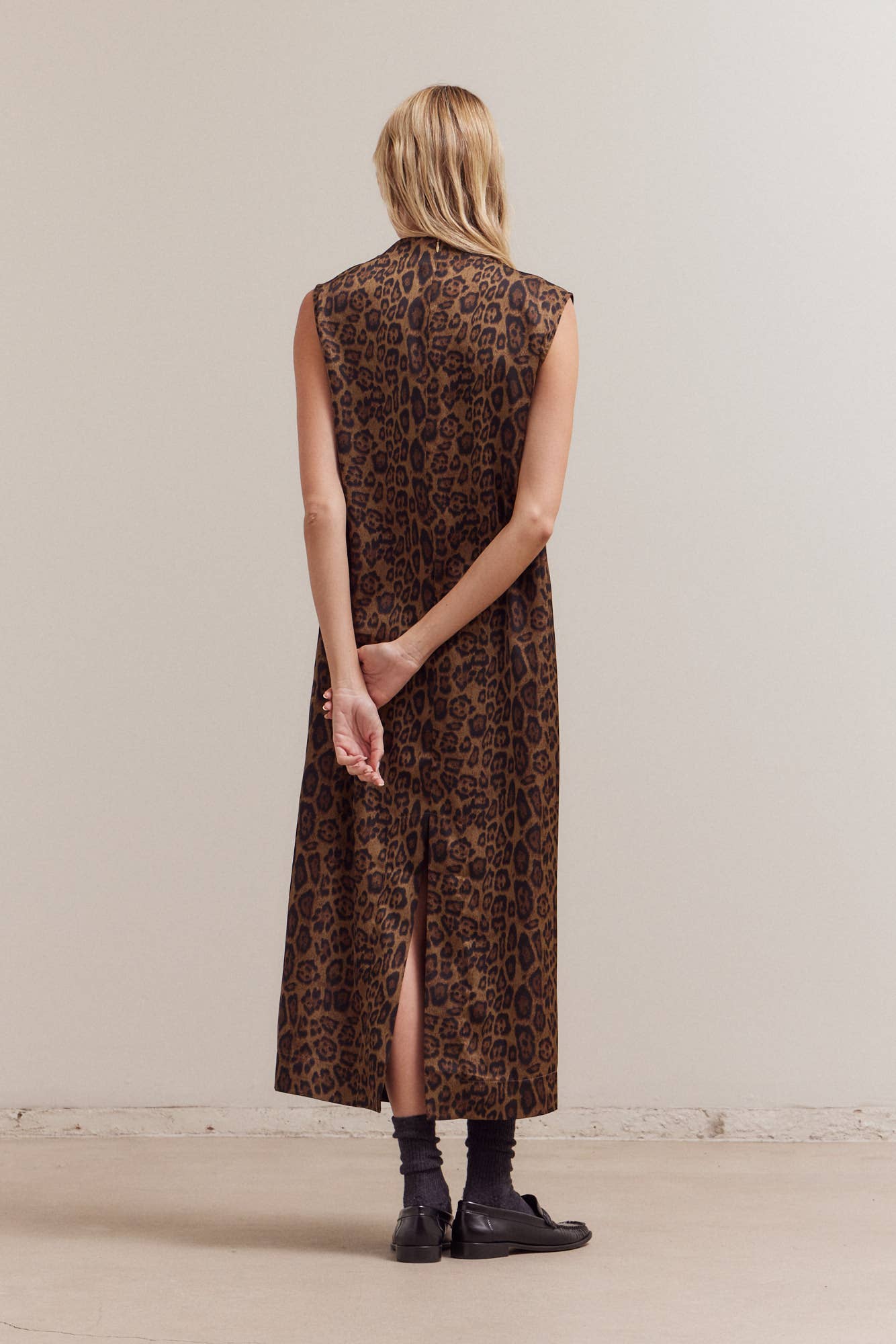  LEOPARD MOCK NECK DRESS: TAPENADE