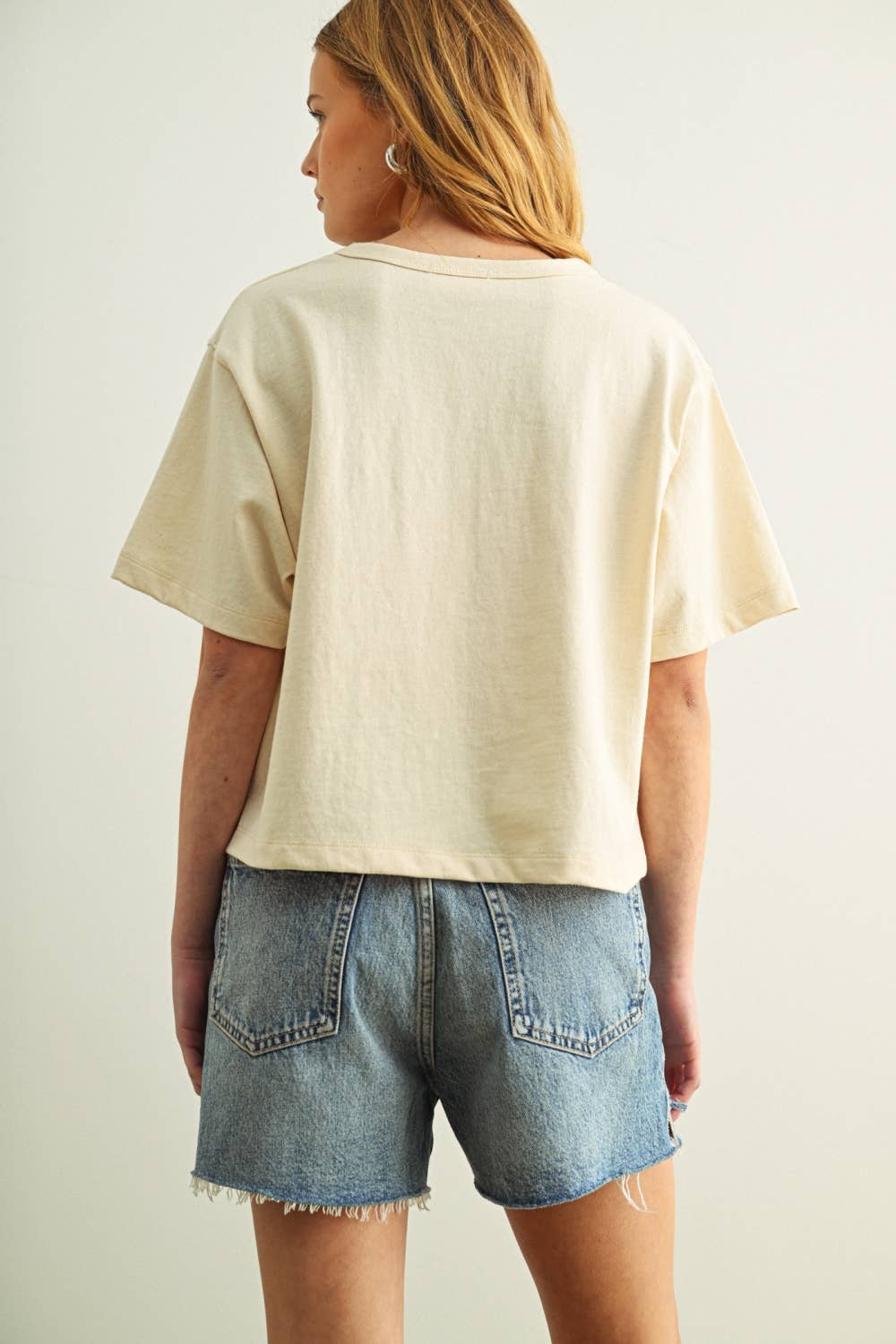 SHORT SLEEVE LINEN KNITTED TOP: OATMEAL