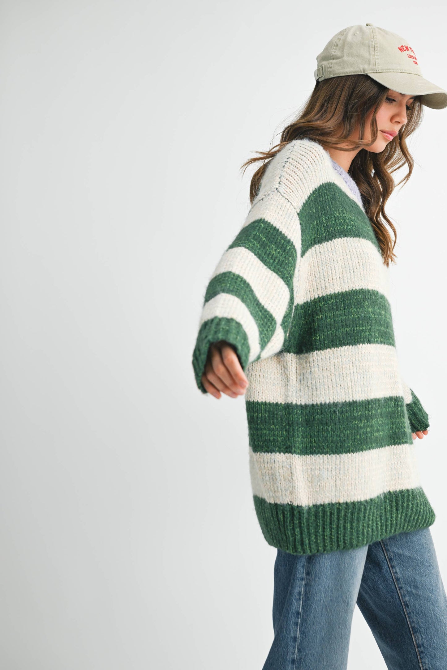 Oversized Striped Sweater: Green