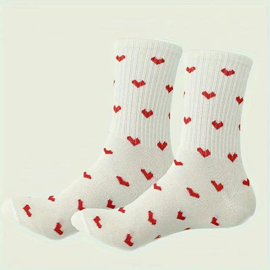 Love Pattern White Preppy Socks: White