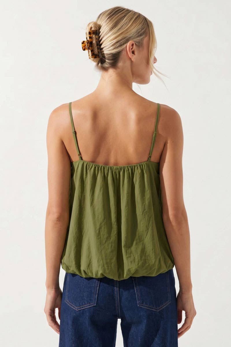 Billowy Cami Top With Bubble Hem: Olive Green