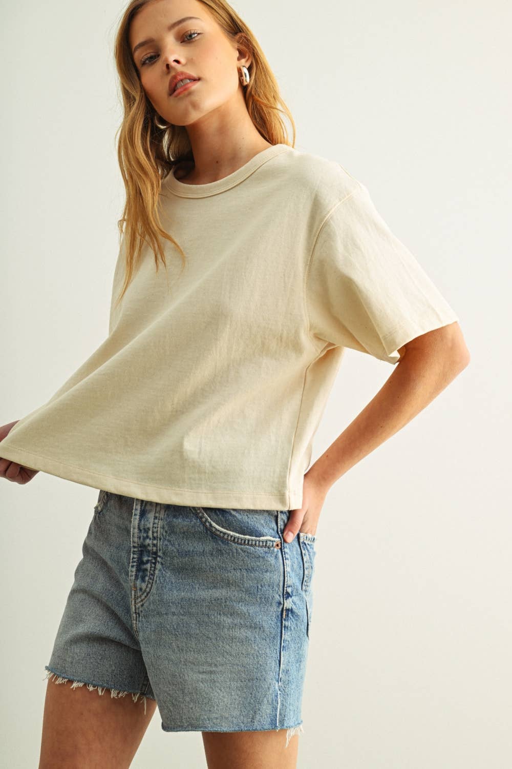 SHORT SLEEVE LINEN KNITTED TOP: OATMEAL
