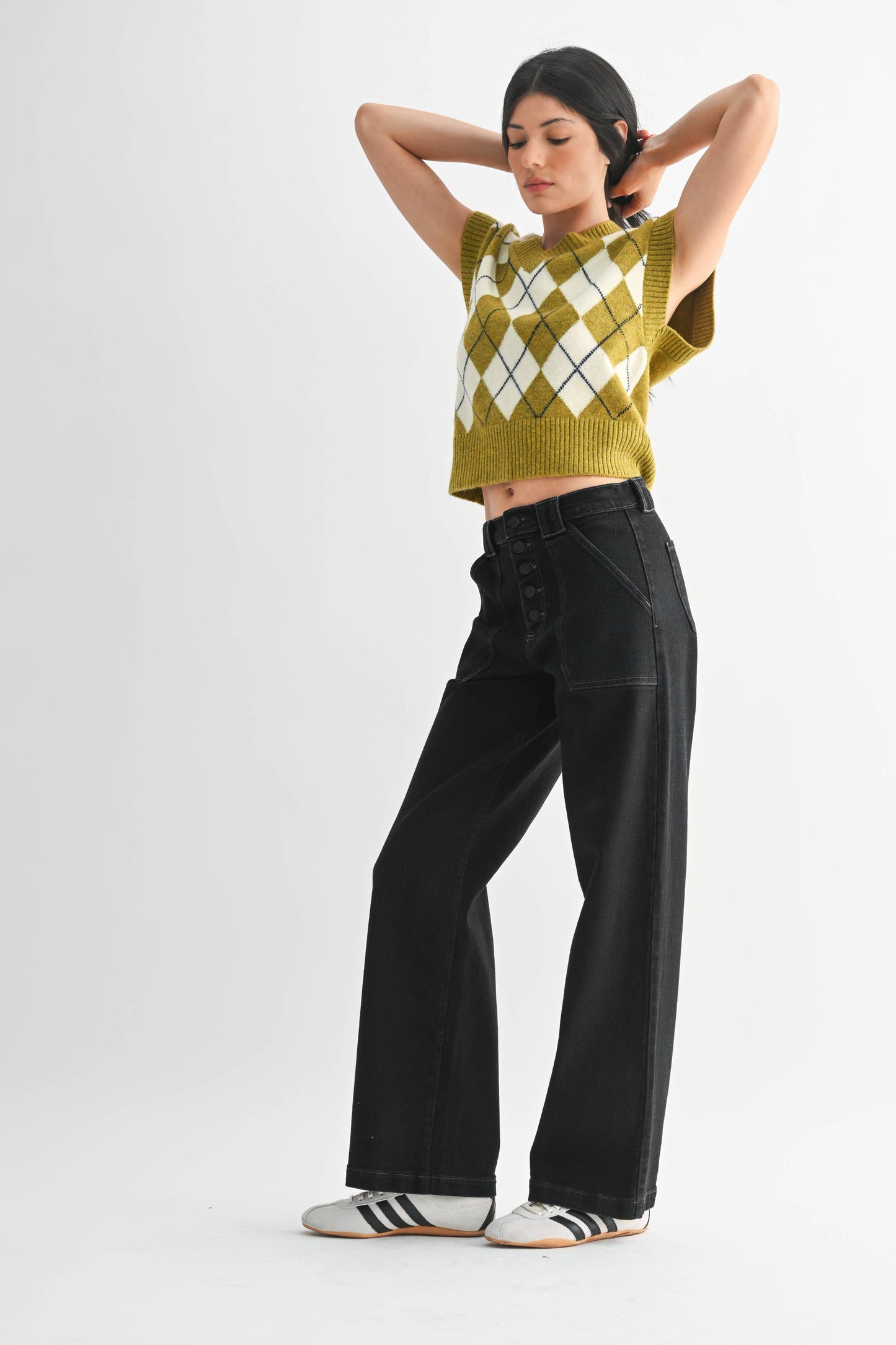 Button Down Slim Wide Leg: Black