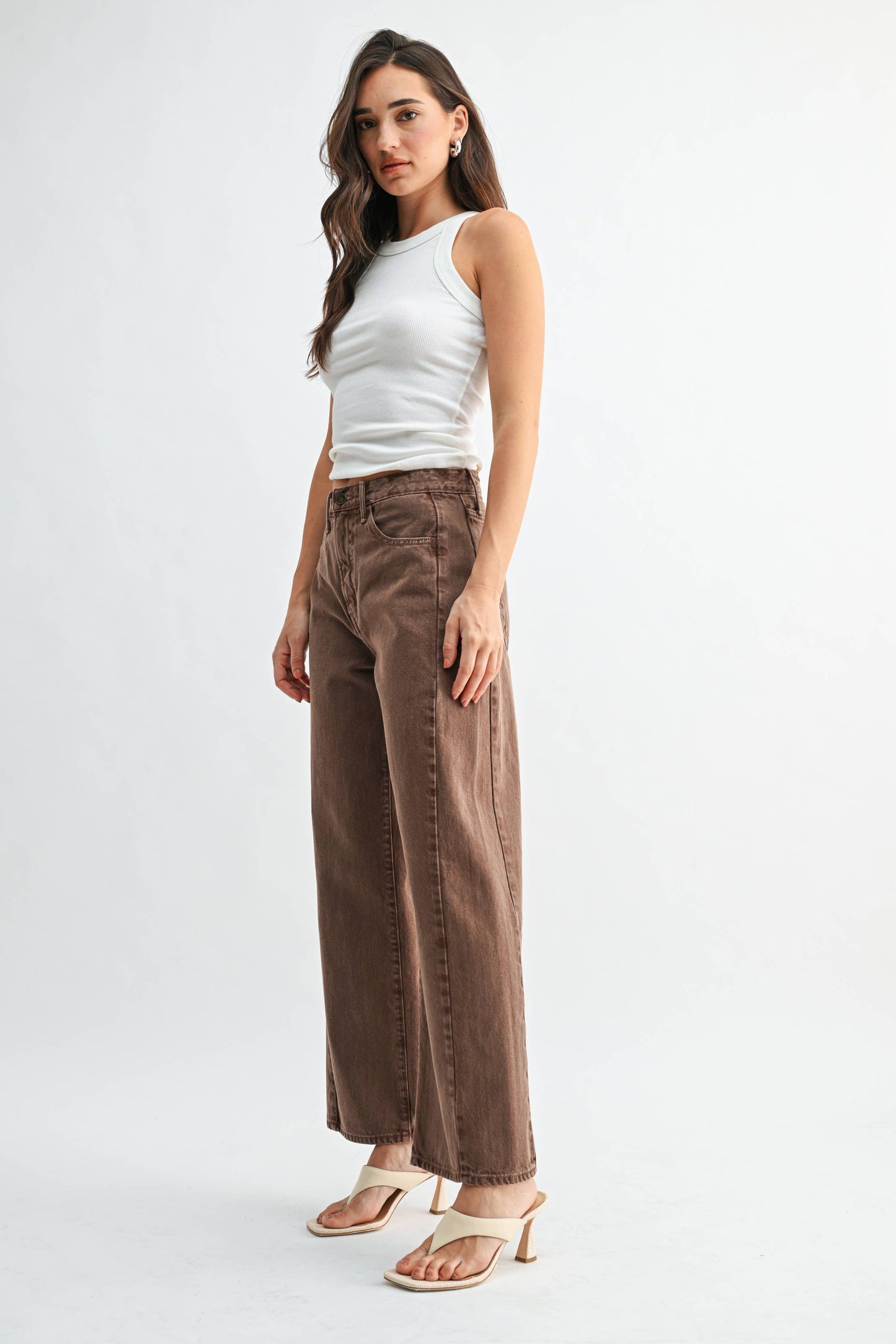 High Rise Twist Seam Barrel Jean - VINTAGE BROWN