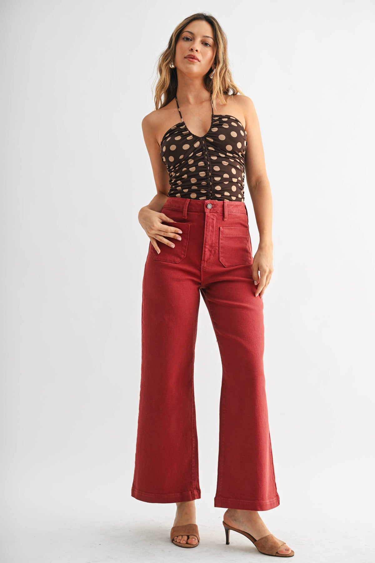 Patch Pocket Wide Leg - DARK BURGUNDY RED