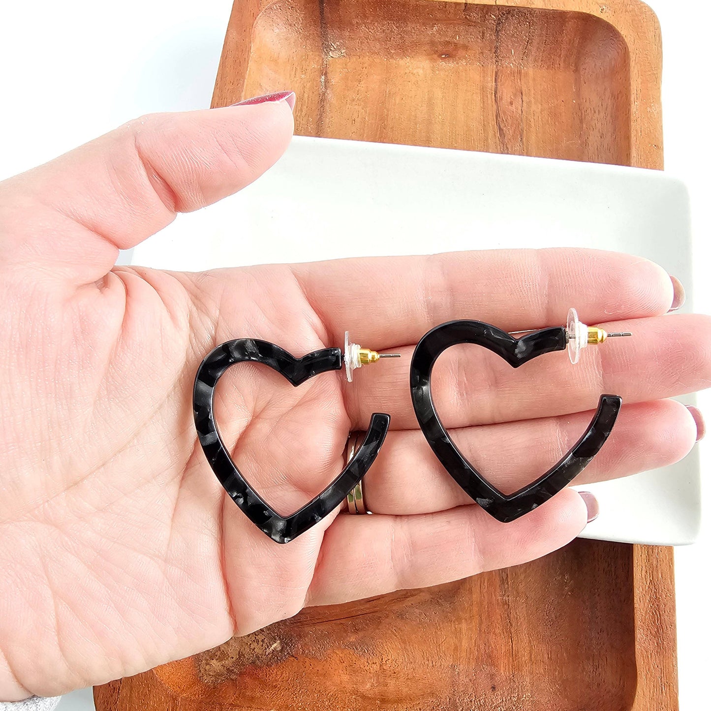 Heart Hoops - Black // Valentine's Earrings