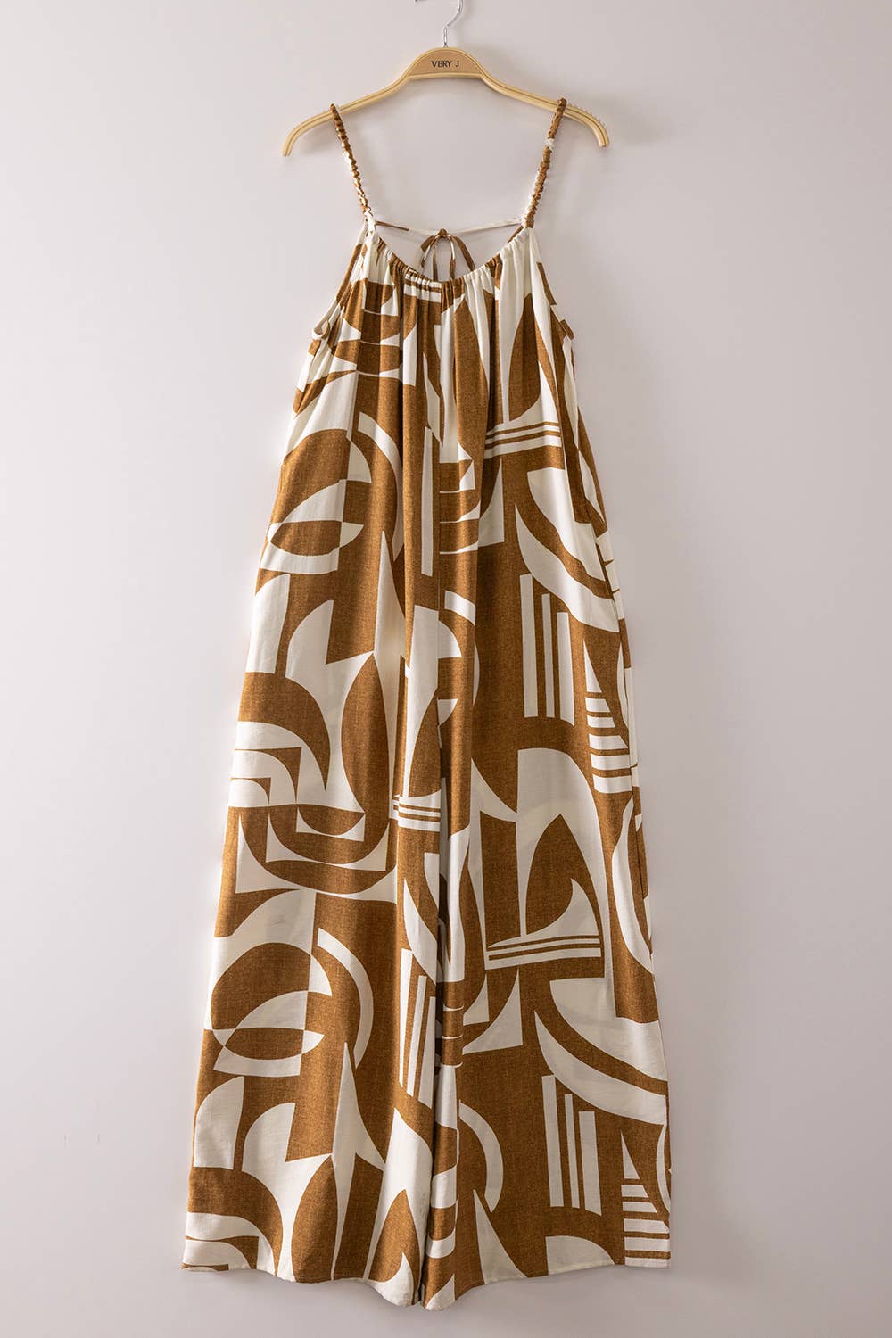 Strap Oversized Woven Print Jumpsuit: MOCHA MIX