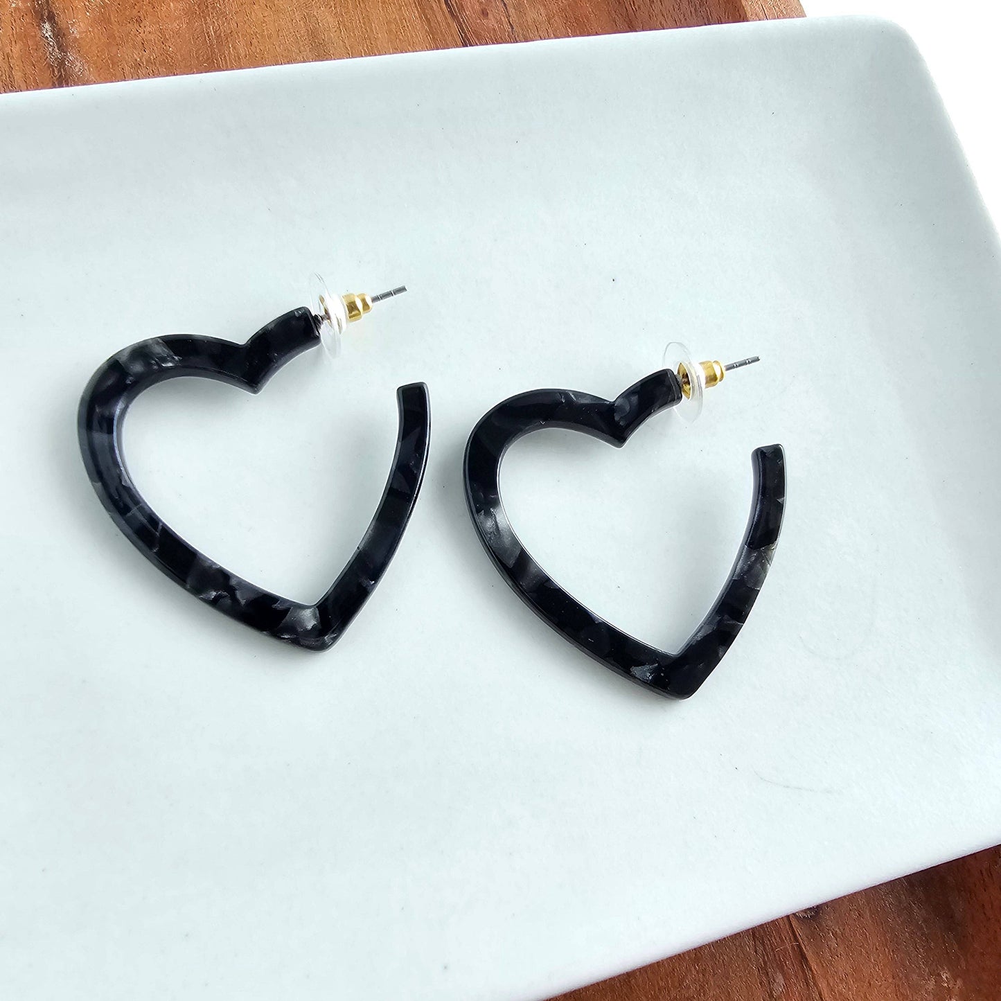 Heart Hoops - Black // Valentine's Earrings