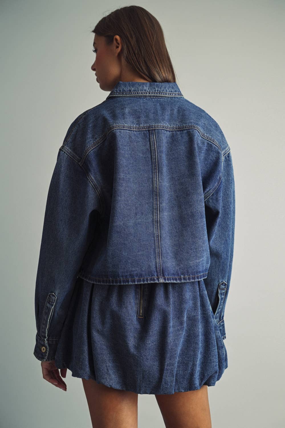 NDIGO DENIM BUTTON FRONT CROP SHIRTS: DENIM
