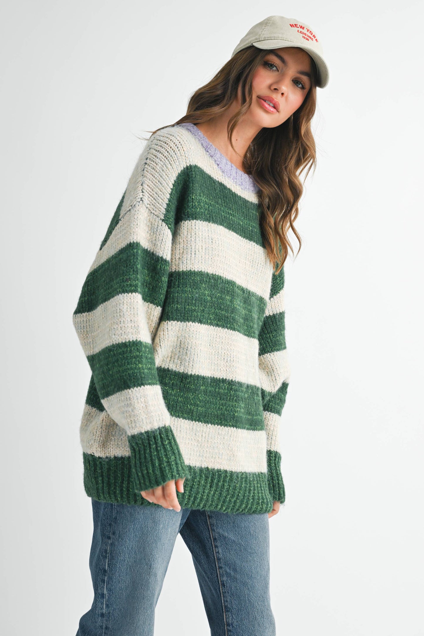 Oversized Striped Sweater: Green
