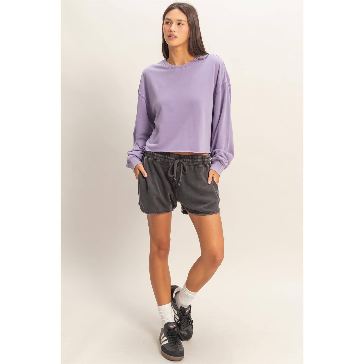 Fold Over Sweatpant Set: DUSTY PURPLE
