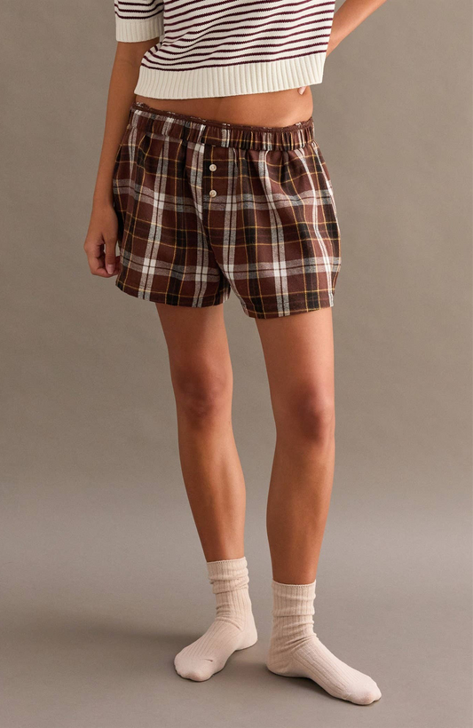 Button-Front Flannel Boxer Shorts: BROWN