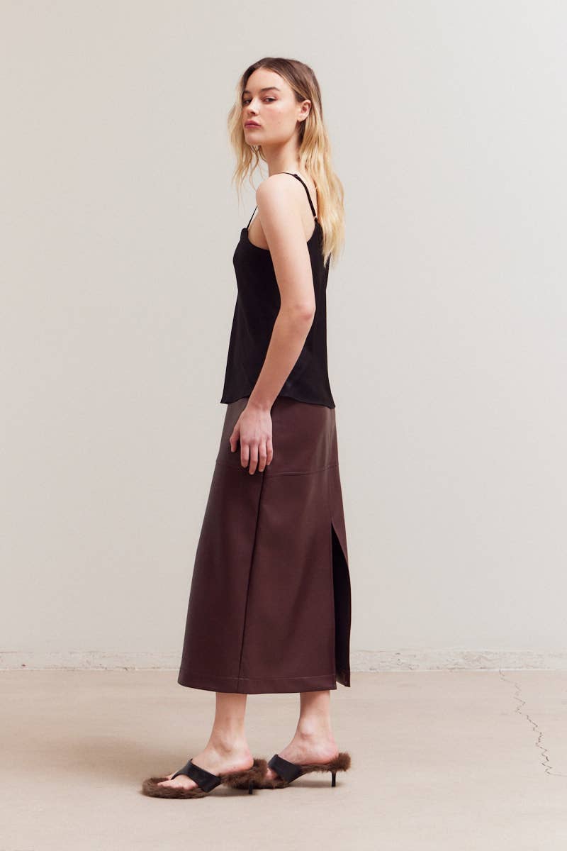 VEGAN LEATHER PENCIL SKIRT: PLUM WINE