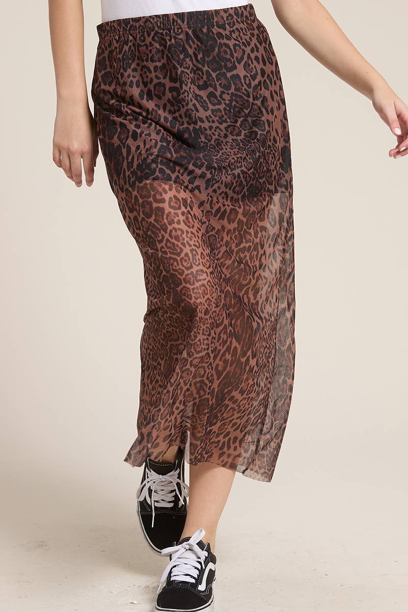SHEER MAXI SKIRT: LEOPARD