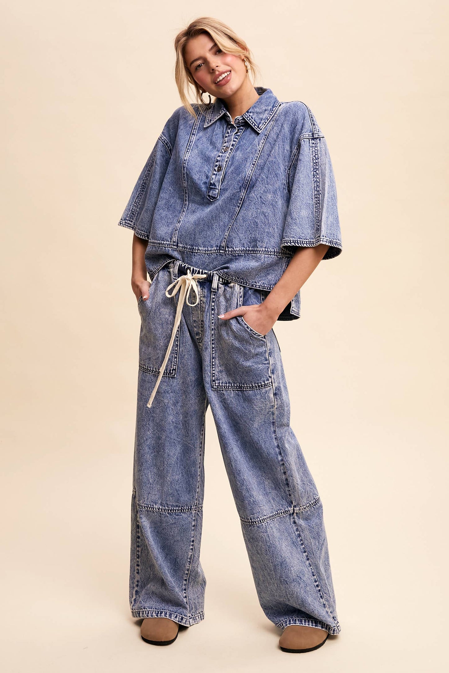 Denim Collared Oversized Top