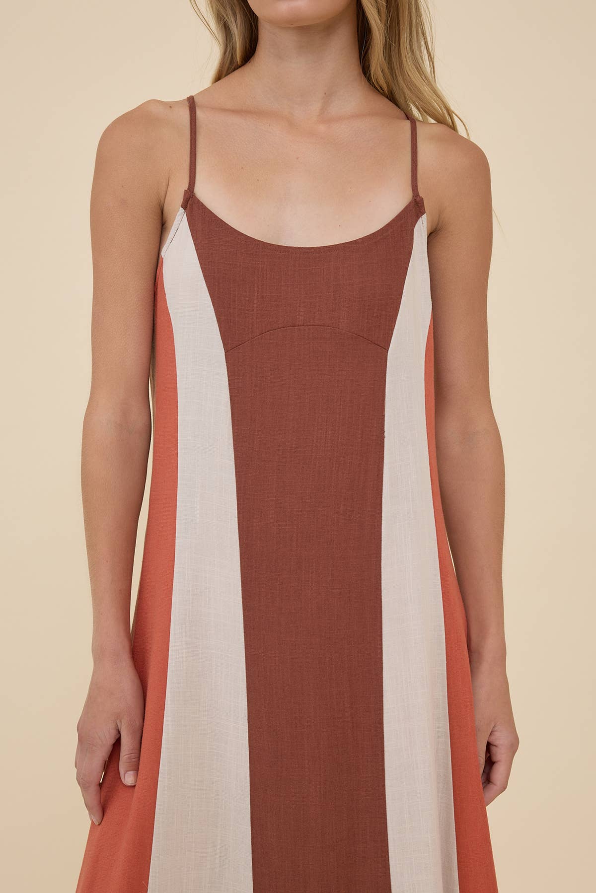 Colorblock Flowy Maxi Slip Dress: NATURAL MIX