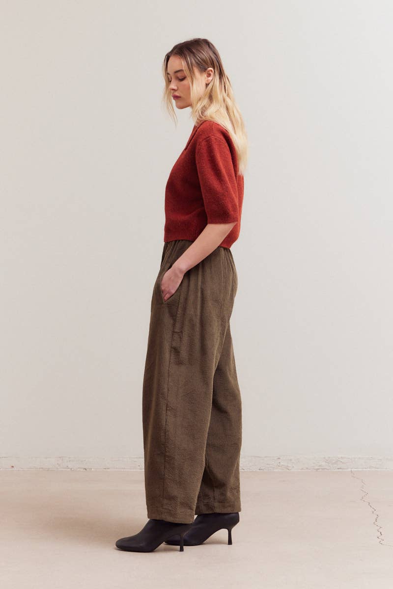 3/4 SHORT SLEEVE COLLAR NECK KNIT TOP: MAPLE